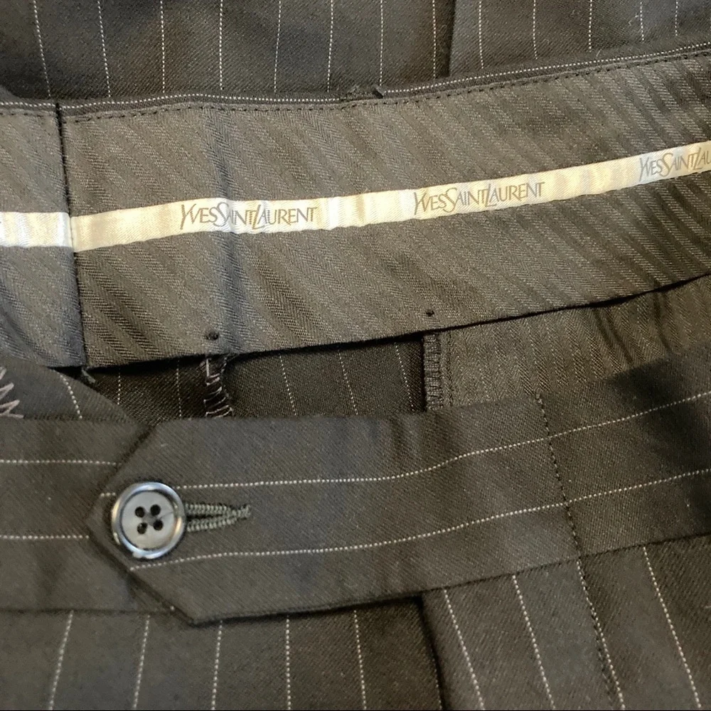 Vintage YSL Men's Black Pinstripe Double-Breasted Blazer